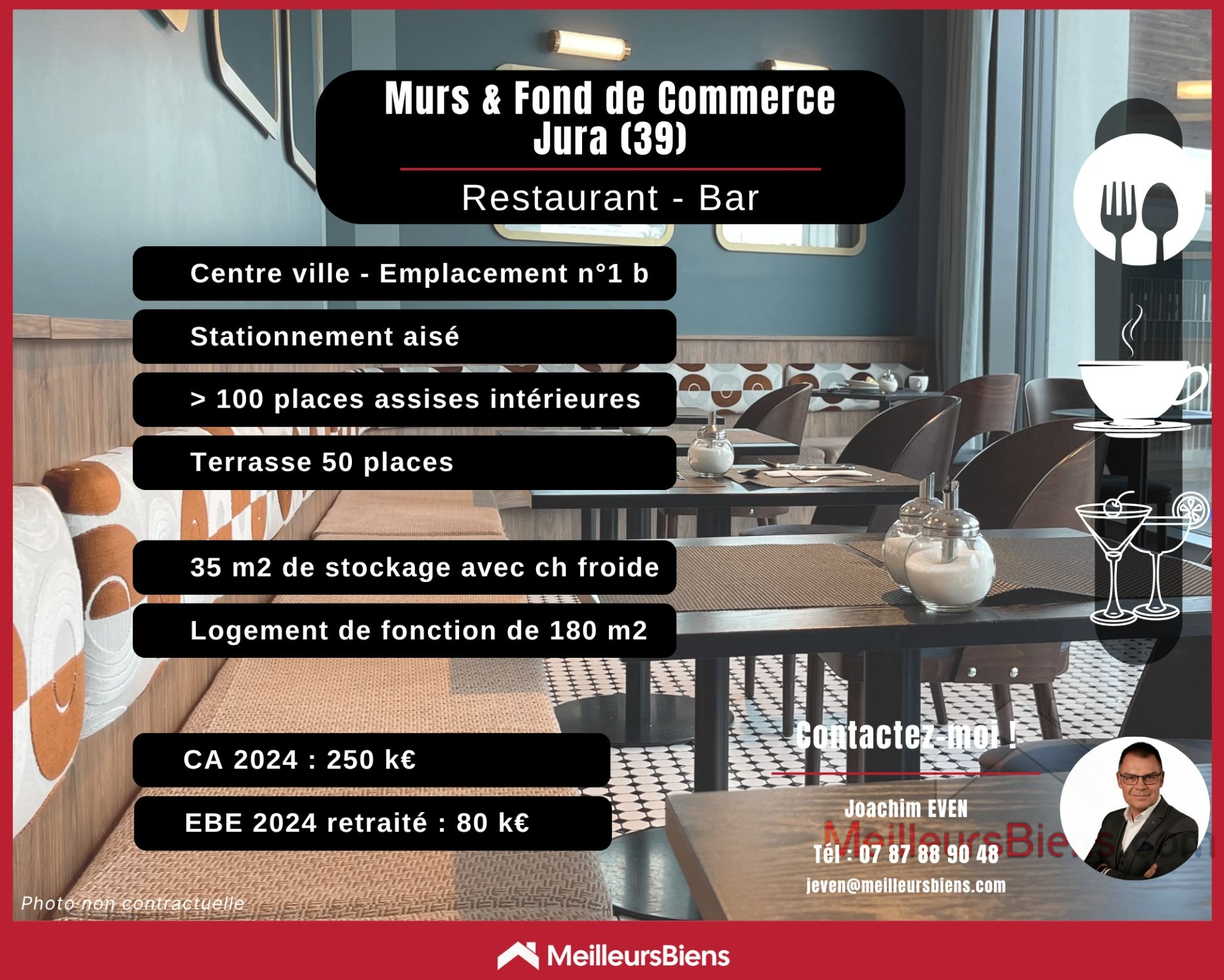 Fond de commerce et murs, bar restaurant à Lons le Saunier